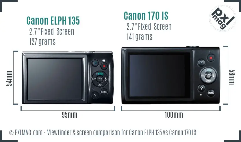 Canon ELPH 135 vs Canon 170 IS Screen and Viewfinder comparison