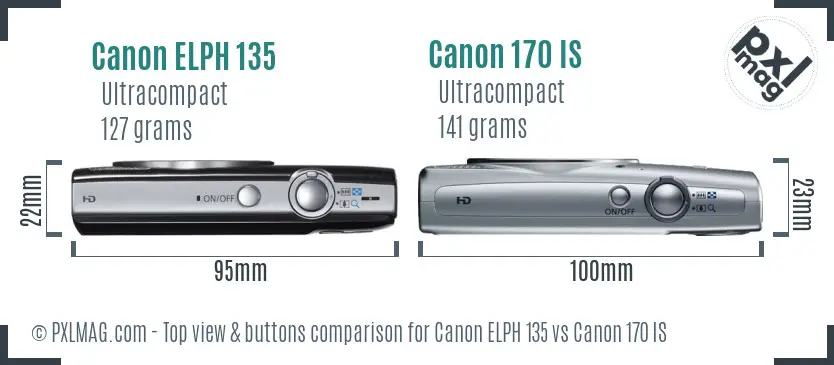Canon ELPH 135 vs Canon 170 IS top view buttons comparison