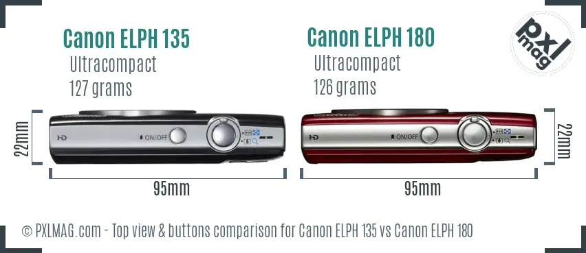 Canon ELPH 135 vs Canon ELPH 180 top view buttons comparison