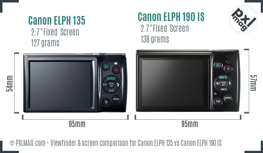 Canon ELPH 135 vs Canon ELPH 190 IS Screen and Viewfinder comparison
