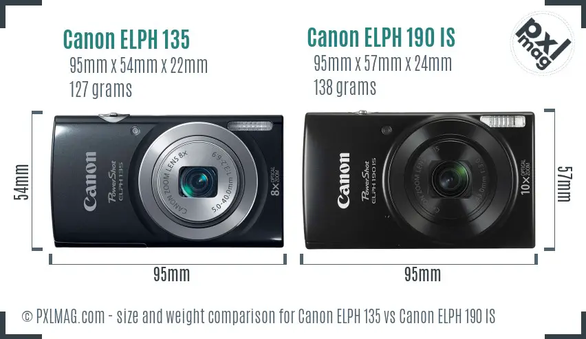 Canon ELPH 135 vs Canon ELPH 190 IS size comparison