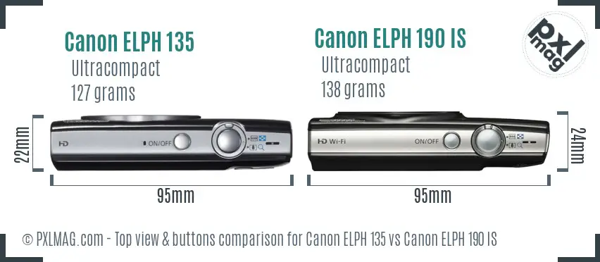 Canon ELPH 135 vs Canon ELPH 190 IS top view buttons comparison
