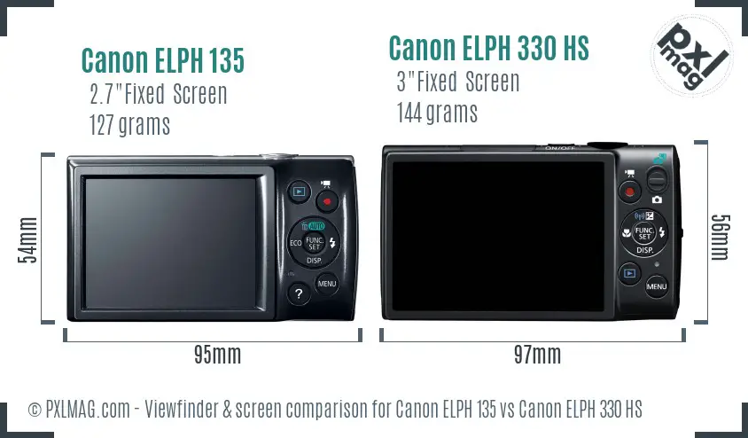 Canon ELPH 135 vs Canon ELPH 330 HS Screen and Viewfinder comparison Canon ELPH 135 vs Canon ELPH 330 HS Screen and Viewfinder comparison