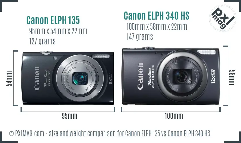 Canon ELPH 135 vs Canon ELPH 340 HS size comparison