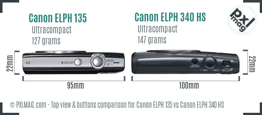 Canon ELPH 135 vs Canon ELPH 340 HS top view buttons comparison