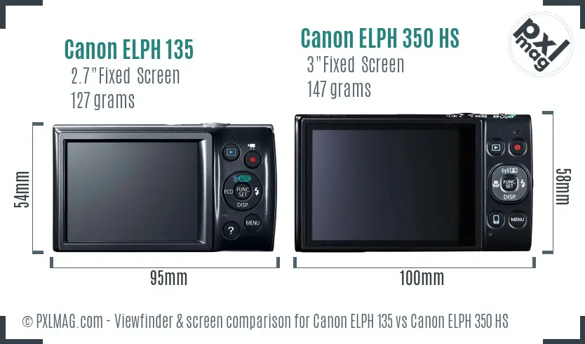 Canon ELPH 135 vs Canon ELPH 350 HS Screen and Viewfinder comparison