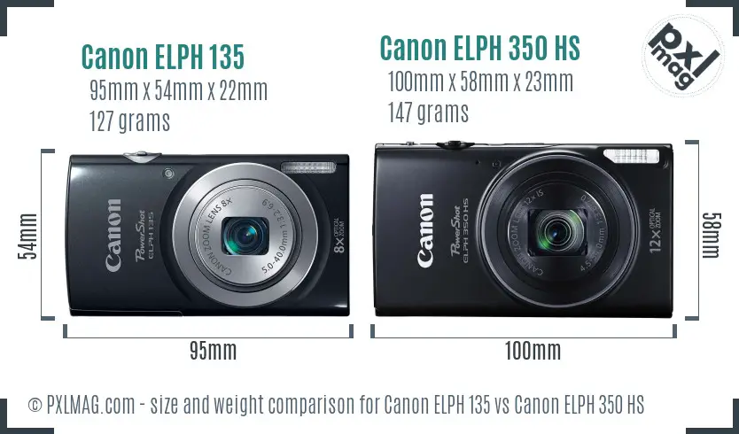 Canon ELPH 135 vs Canon ELPH 350 HS size comparison