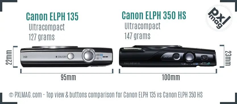 Canon ELPH 135 vs Canon ELPH 350 HS top view buttons comparison