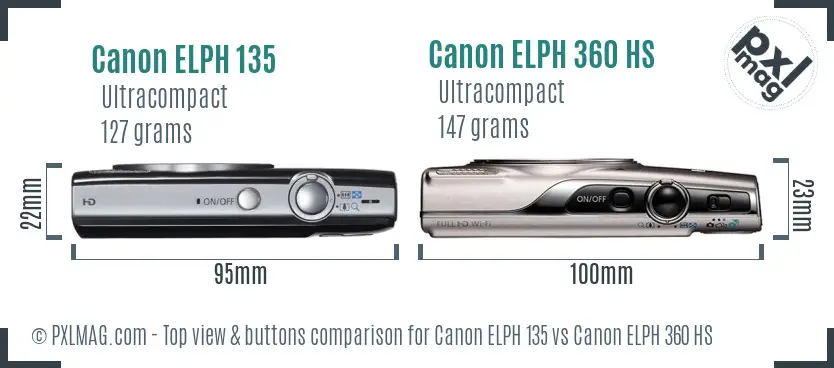 Canon ELPH 135 vs Canon ELPH 360 HS top view buttons comparison