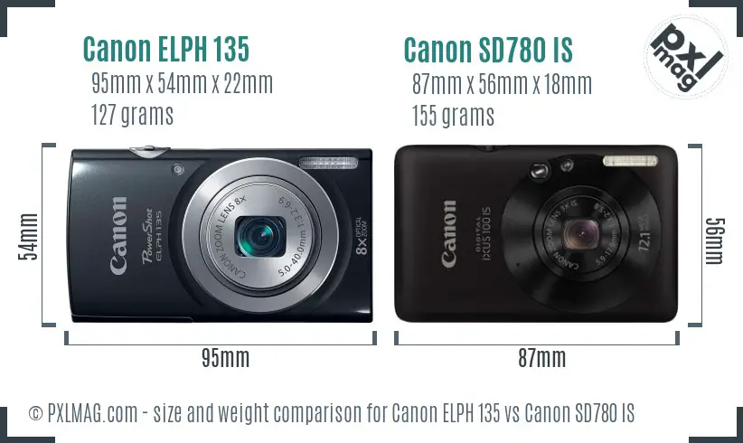 Canon ELPH 135 vs Canon SD780 IS size comparison