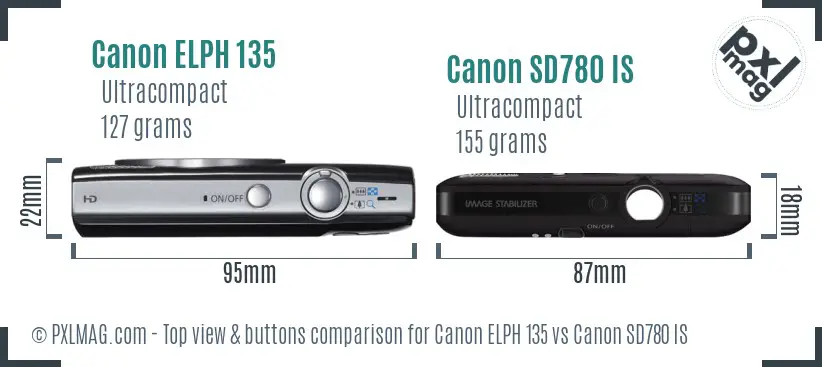Canon ELPH 135 vs Canon SD780 IS top view buttons comparison