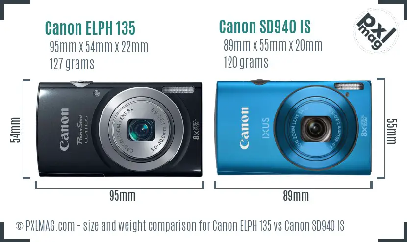 Canon ELPH 135 vs Canon SD940 IS size comparison