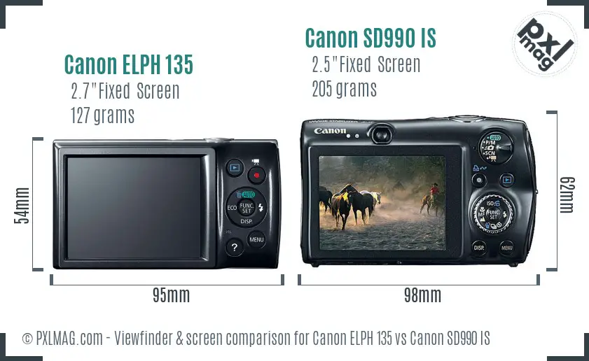 Canon ELPH 135 vs Canon SD990 IS Screen and Viewfinder comparison