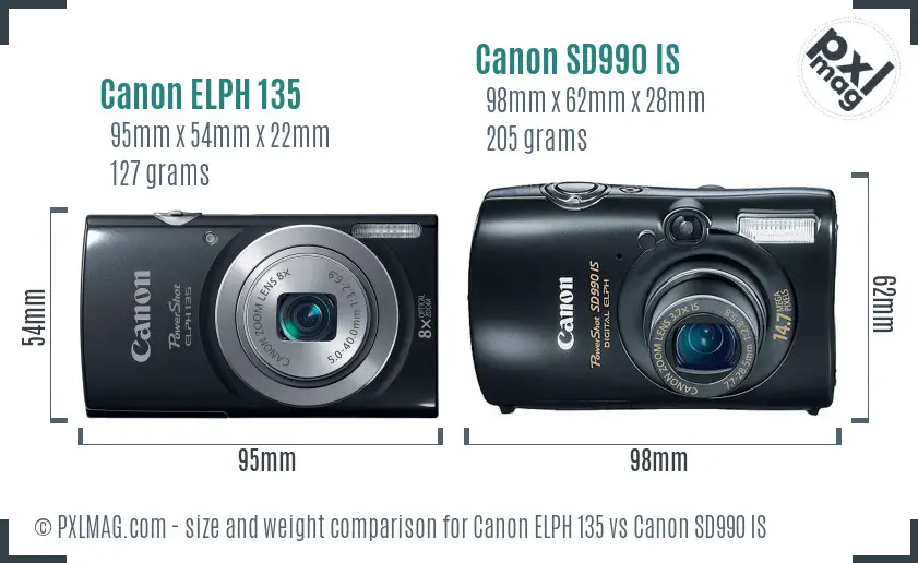 Canon ELPH 135 vs Canon SD990 IS size comparison