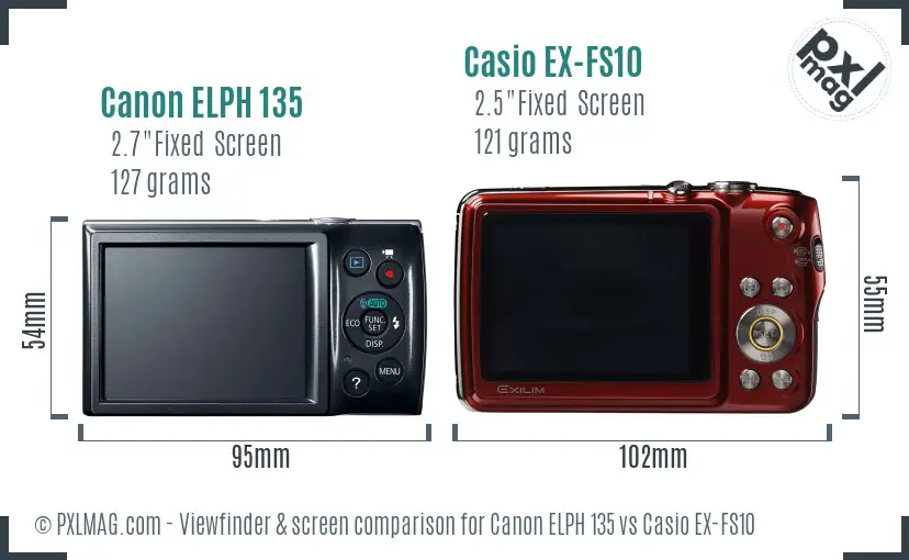 Canon ELPH 135 vs Casio EX-FS10 Screen and Viewfinder comparison