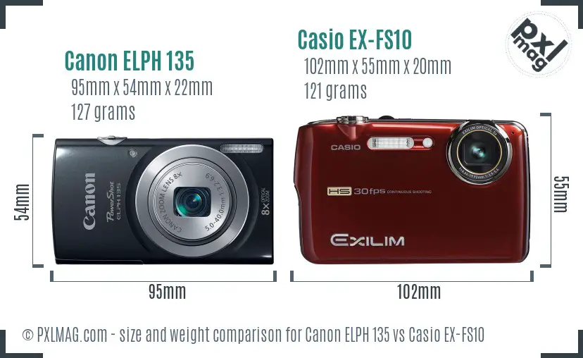 Canon ELPH 135 vs Casio EX-FS10 size comparison