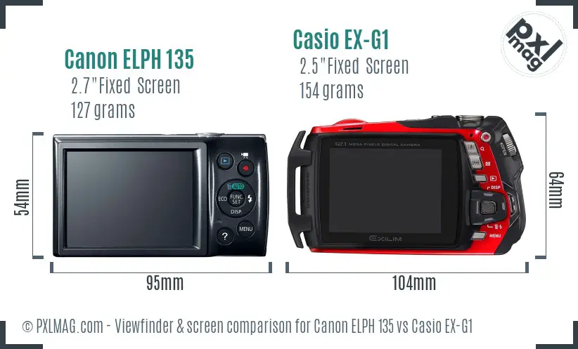 Canon ELPH 135 vs Casio EX-G1 Screen and Viewfinder comparison