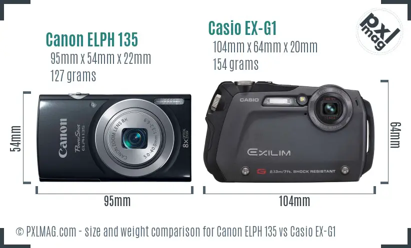 Canon ELPH 135 vs Casio EX-G1 size comparison