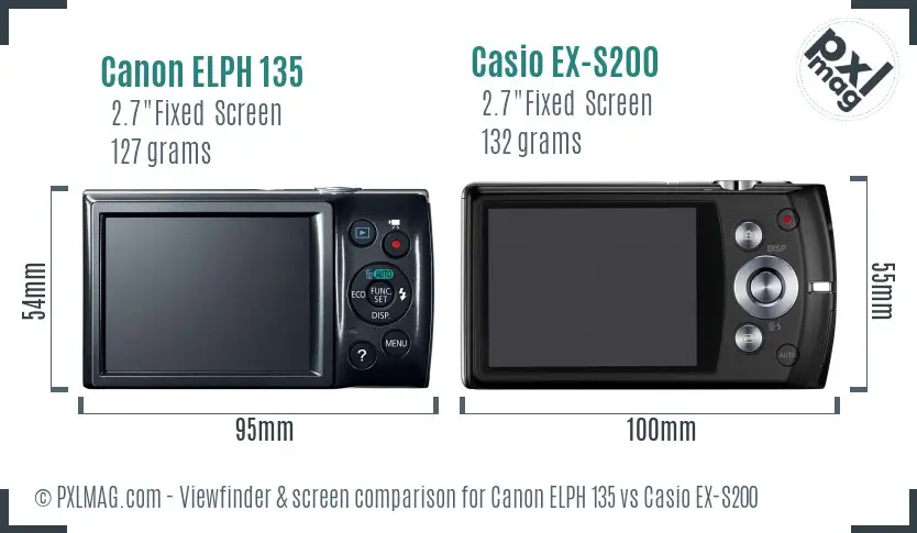 Canon ELPH 135 vs Casio EX-S200 Screen and Viewfinder comparison