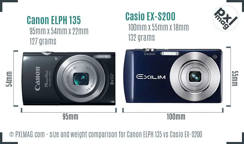 Canon ELPH 135 vs Casio EX-S200 size comparison