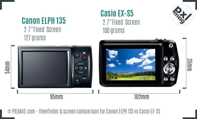 Canon ELPH 135 vs Casio EX-S5 Screen and Viewfinder comparison Canon ELPH 135 vs Casio EX-S5 Screen and Viewfinder comparison
