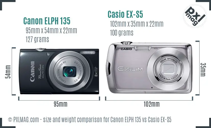 Canon ELPH 135 vs Casio EX-S5 size comparison Canon ELPH 135 vs Casio EX-S5 size comparison