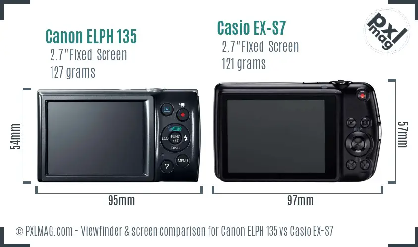 Canon ELPH 135 vs Casio EX-S7 Screen and Viewfinder comparison
