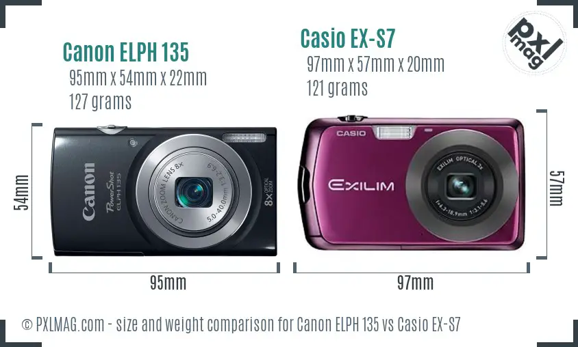 Canon ELPH 135 vs Casio EX-S7 size comparison