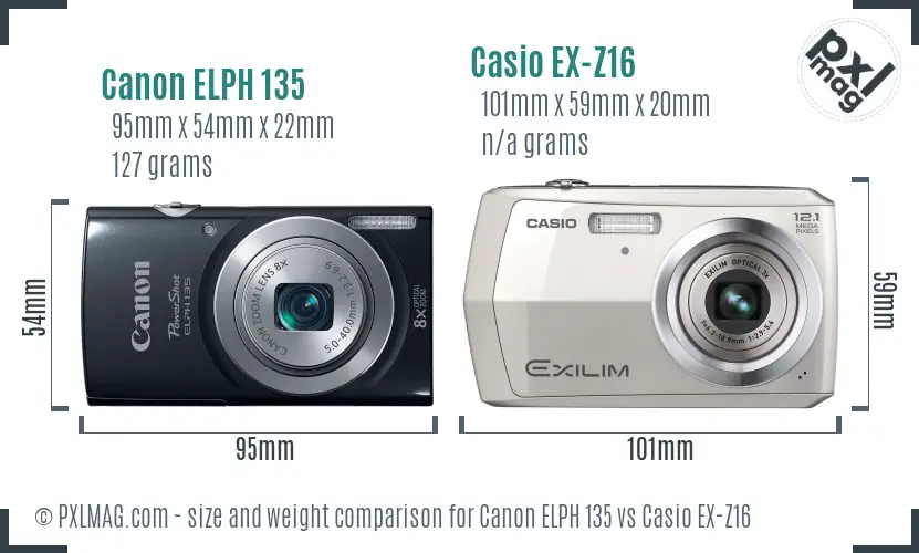 Canon ELPH 135 vs Casio EX-Z16 size comparison