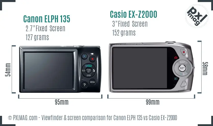 Canon ELPH 135 vs Casio EX-Z2000 Screen and Viewfinder comparison