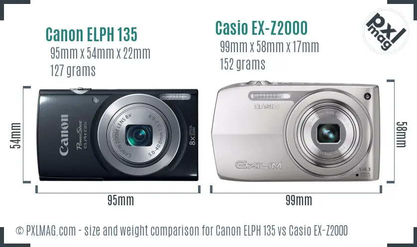 Canon ELPH 135 vs Casio EX-Z2000 size comparison