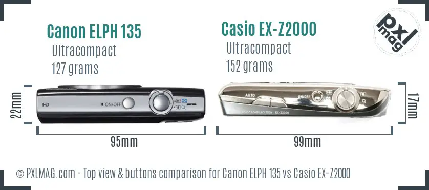 Canon ELPH 135 vs Casio EX-Z2000 top view buttons comparison