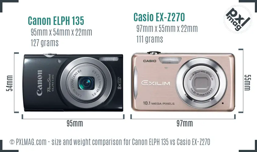 Canon ELPH 135 vs Casio EX-Z270 size comparison