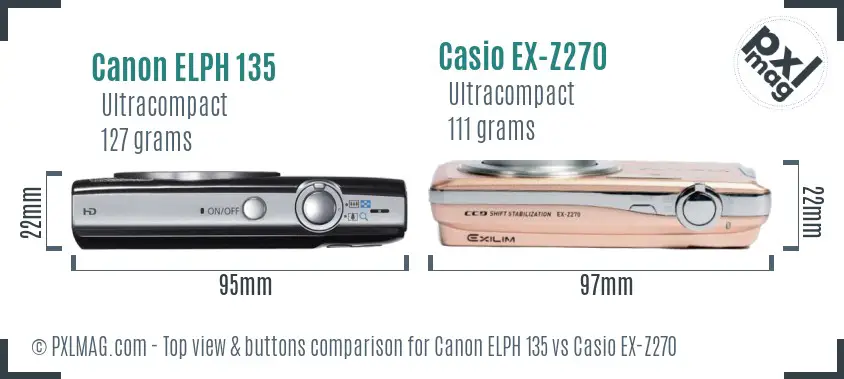 Canon ELPH 135 vs Casio EX-Z270 top view buttons comparison