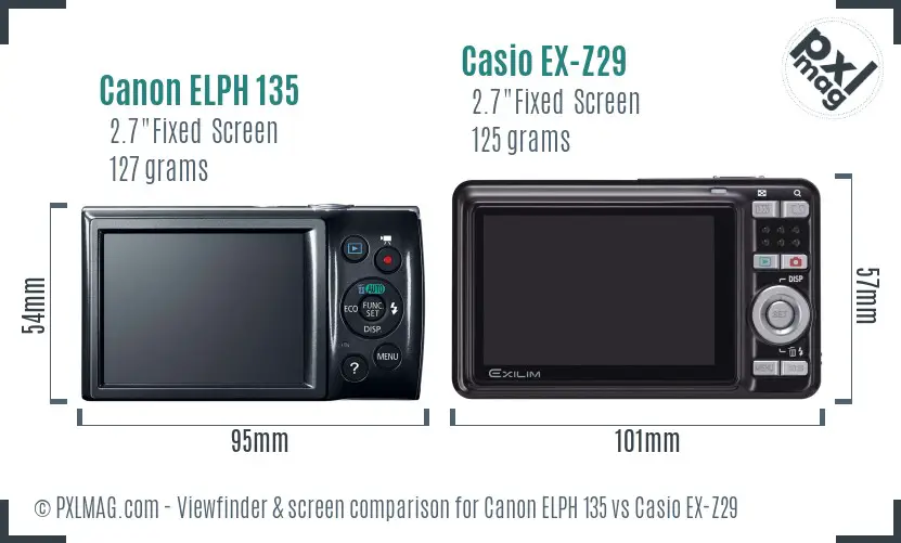 Canon ELPH 135 vs Casio EX-Z29 Screen and Viewfinder comparison