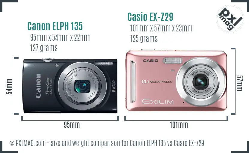 Canon ELPH 135 vs Casio EX-Z29 size comparison