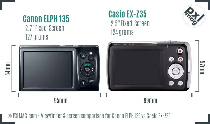 Canon ELPH 135 vs Casio EX-Z35 Screen and Viewfinder comparison