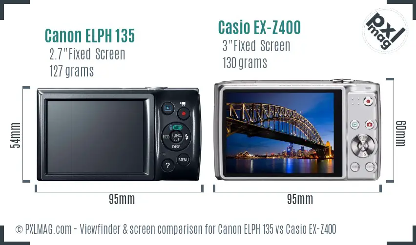 Canon ELPH 135 vs Casio EX-Z400 Screen and Viewfinder comparison