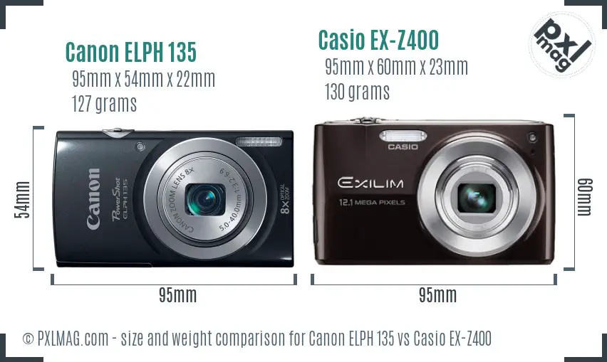 Canon ELPH 135 vs Casio EX-Z400 size comparison