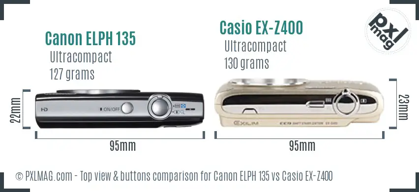 Canon ELPH 135 vs Casio EX-Z400 top view buttons comparison