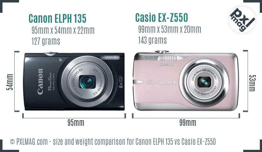 Canon ELPH 135 vs Casio EX-Z550 size comparison