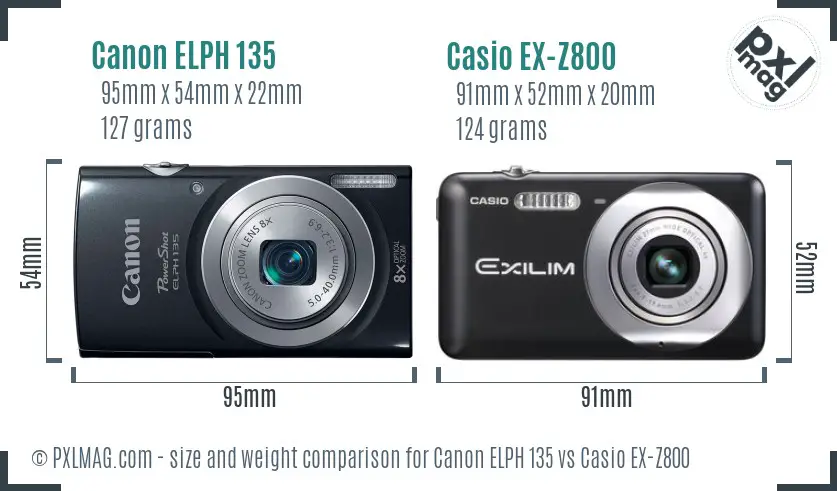 Canon ELPH 135 vs Casio EX-Z800 size comparison
