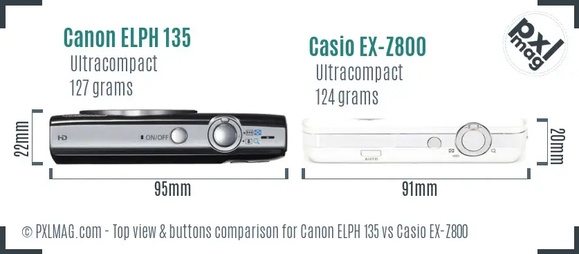 Canon ELPH 135 vs Casio EX-Z800 top view buttons comparison