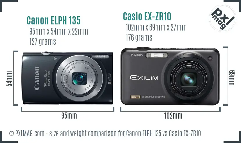Canon ELPH 135 vs Casio EX-ZR10 size comparison
