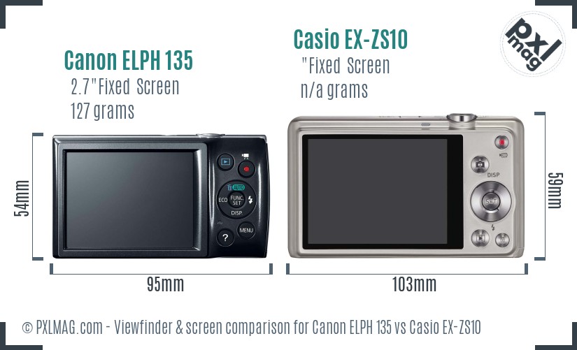 Canon ELPH 135 vs Casio EX-ZS10 Screen and Viewfinder comparison