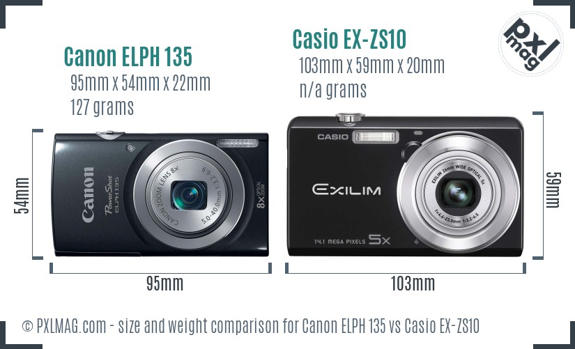 Canon ELPH 135 vs Casio EX-ZS10 size comparison