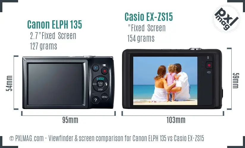 Canon ELPH 135 vs Casio EX-ZS15 Screen and Viewfinder comparison