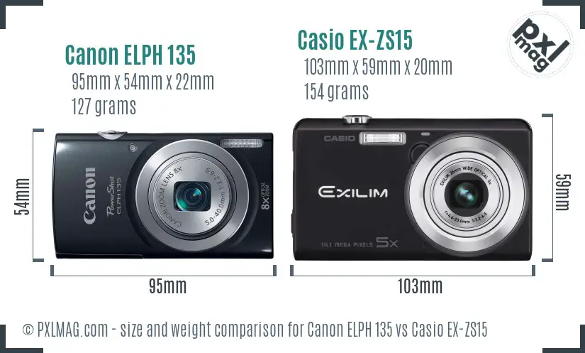 Canon ELPH 135 vs Casio EX-ZS15 size comparison