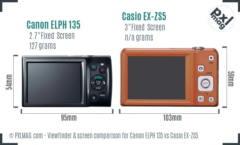 Canon ELPH 135 vs Casio EX-ZS5 Screen and Viewfinder comparison