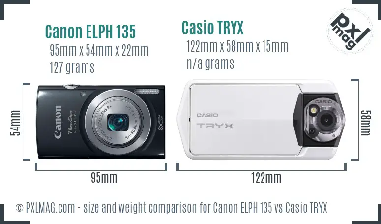 Canon ELPH 135 vs Casio TRYX size comparison